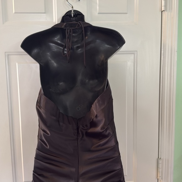 Le Chateau Black Satin Halter Dress Party Cocktails Size XL Runs Small - Picture 5 of 8